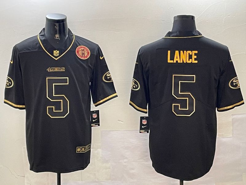 Men San Francisco 49ers 5 Lance Black Gold Throwback 2024 Nike Limited NFL Jersey style 4